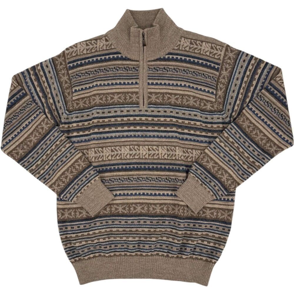 Pure Alpaca Augusto Baby Alpaca Peruvian Geometric Quarter Zip Sweater Beige SM View 4